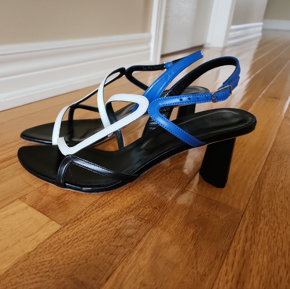 Brigette Marin Blue, White and Black Leather Sandals - Picture 1 of 16